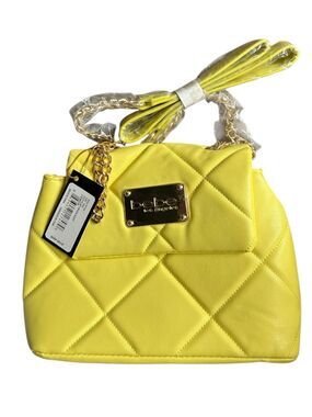 NWT bebe City Flap Quilted Crossbody Bag Lemon Yellow Gold Chain MSRP $89